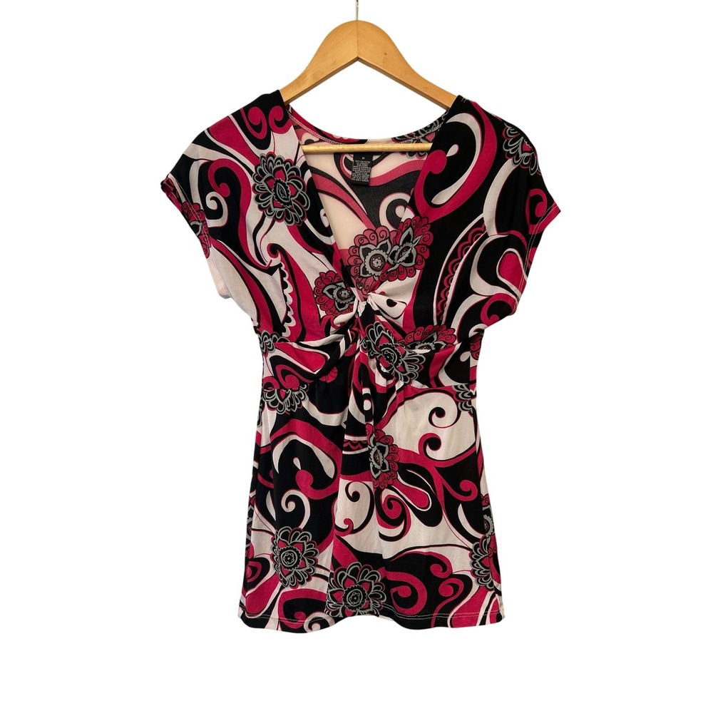 Vtg Y2K Sixteen Bold Floral Knot Front Sheer Whimsigoth Blouse M Cybergoth Top